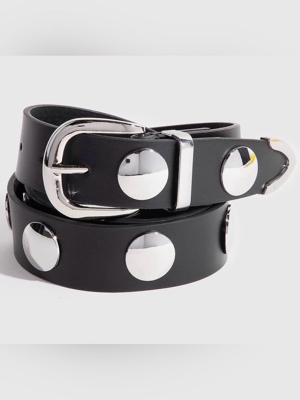 Black Studded Circle Buckle Belt - Women